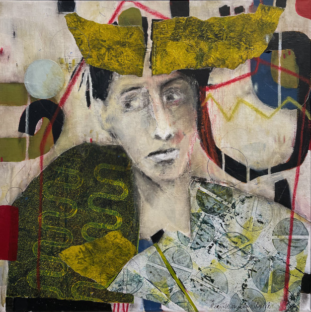 Abstrakt/figurativ konst. Målning i blandteknik av Åsa Wängelin, Gävle